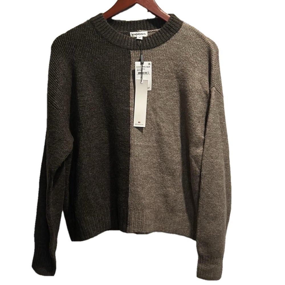 NWT Vigoss Crewneck Brown 2 tones Sweater Large